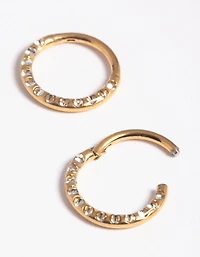 Gold Plated Surgical Steel Pave Hoop Earrings