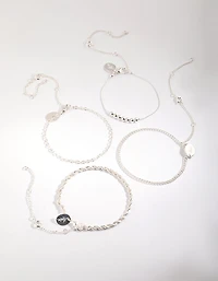 Silver Geometric Bracelet & Anklet 4-Pack