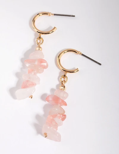 Gold & Pink Semi-Precious Drop Earrings