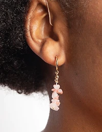 Gold & Pink Semi-Precious Drop Earrings