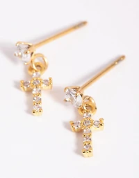 Gold Plated Surgical Steel Cross Stud Earrings