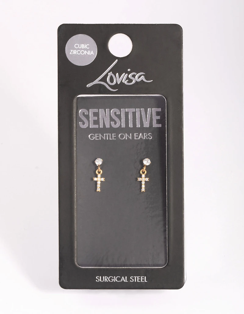 Gold Plated Surgical Steel Cross Stud Earrings