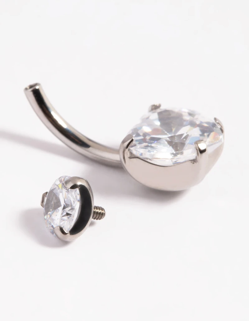 Titanium Heart Diamante Belly Ring