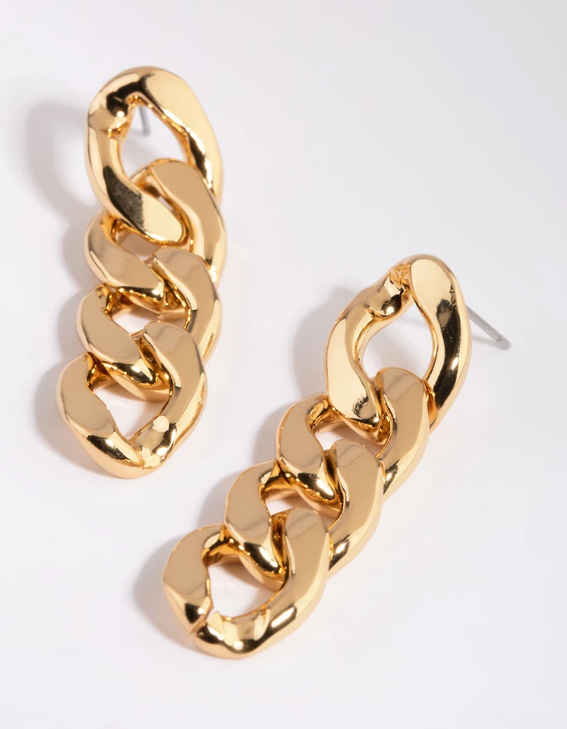 Gold Plated Flat Chain Drop Earrings