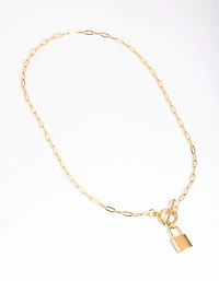 Waterproof Gold Plated Stainless Steel Padlock Fob Necklace