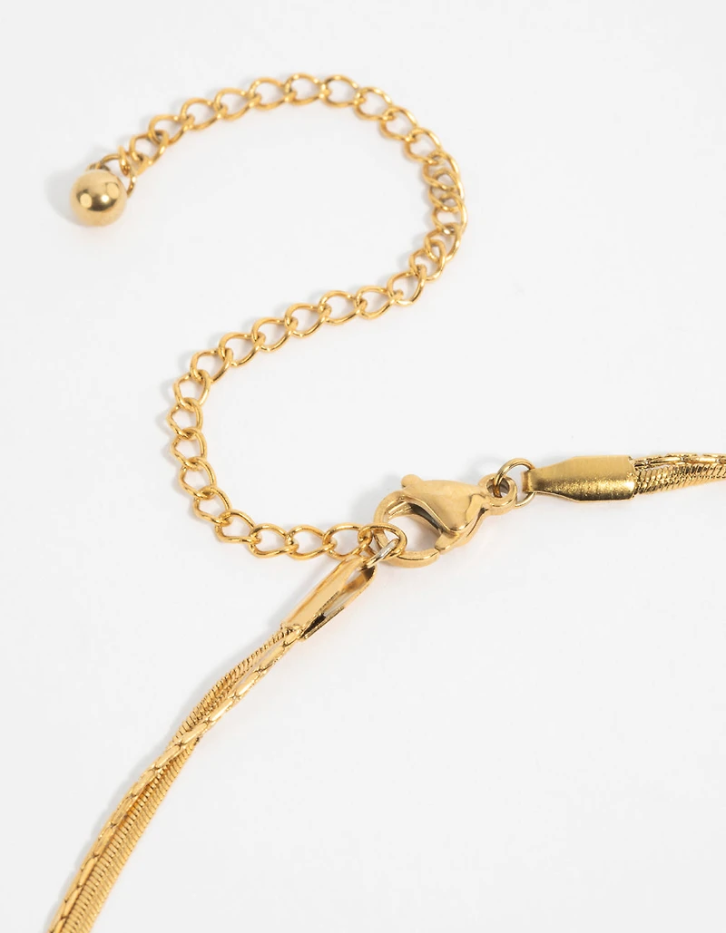 Waterproof Gold Plated Stainless Steel Snake Chain & Freshwater Pearl Layered Necklace