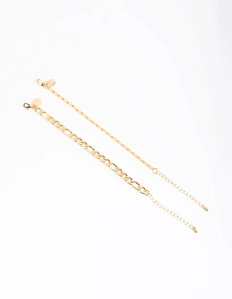 Gold Plated Mixed Chain Bracelet Set