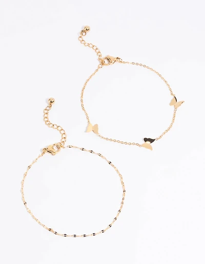 Waterproof Gold Plated Stainless Steel Butterfly Chain Bracelet Set