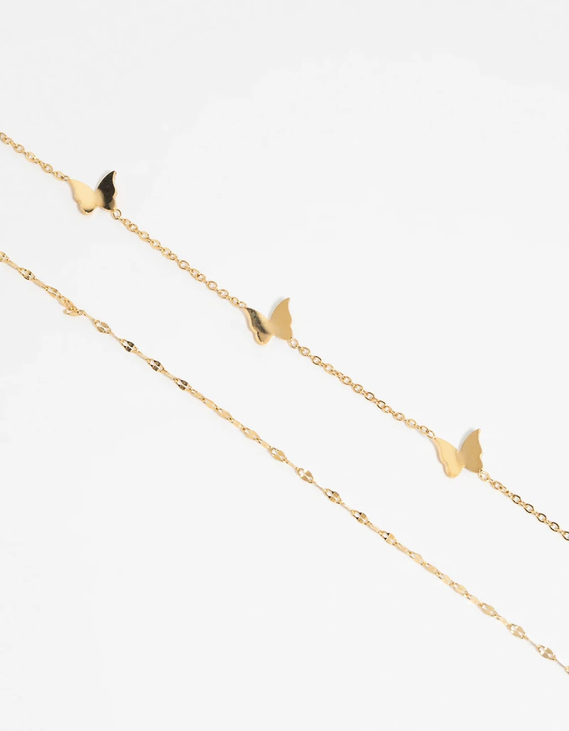 Waterproof Gold Plated Stainless Steel Butterfly Chain Bracelet Set