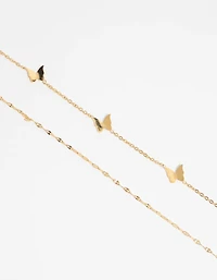 Waterproof Gold Plated Stainless Steel Butterfly Chain Bracelet Set