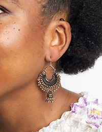 Antique Yellow Gold Toned Beaded Drop Jhumka Earrings