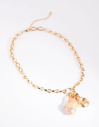 Gold Shell & Pearl Pendant Necklace