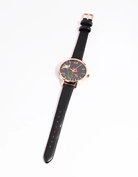 Montre fleurie noire à bracelet PU