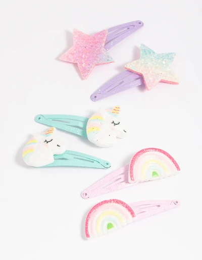 Clips à snap pour enfants en forme de licorne arc-en-ciel