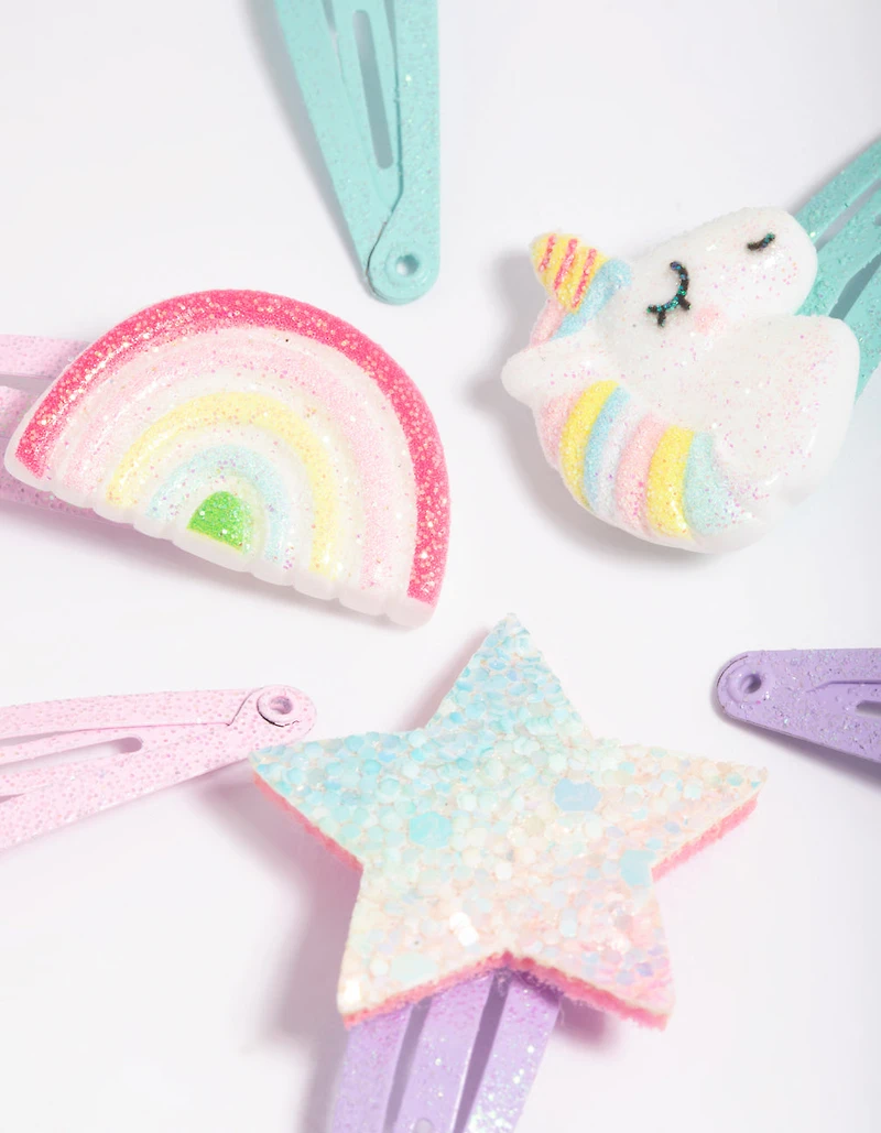 Clips à snap pour enfants en forme de licorne arc-en-ciel