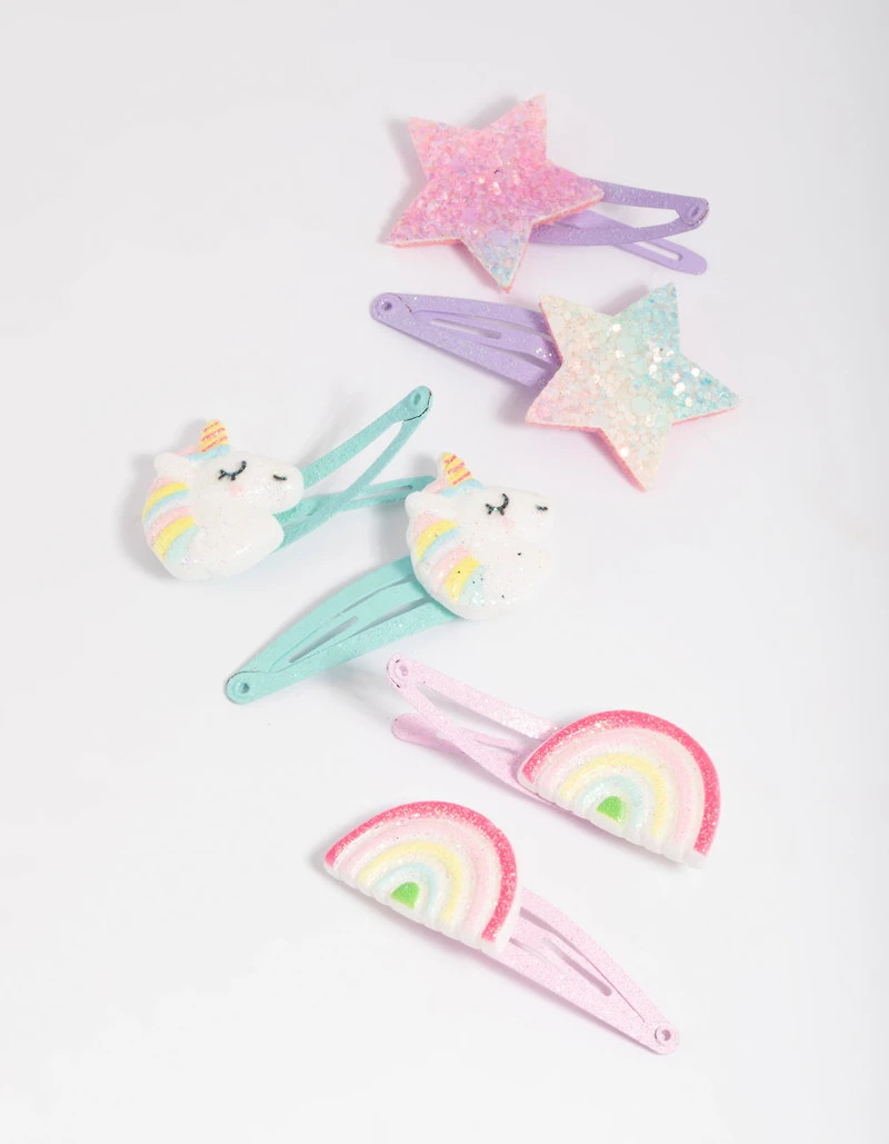 Clips à snap pour enfants en forme de licorne arc-en-ciel