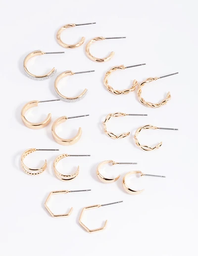 Gold Glittered & Textured Hoop Earring 8-Pack