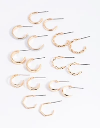 Gold Glittered & Textured Hoop Earring 8-Pack