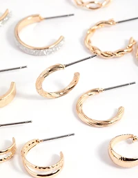 Gold Glittered & Textured Hoop Earring 8-Pack