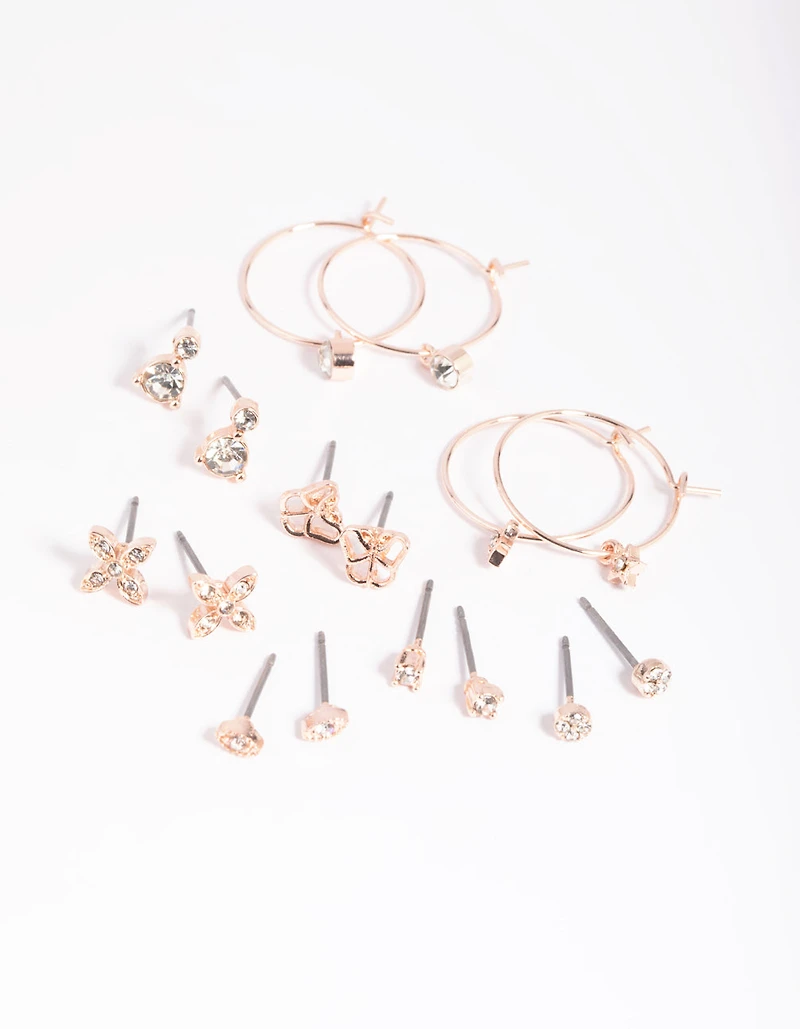 Rose Gold Dainty Garden Stud Earring 8-Pack