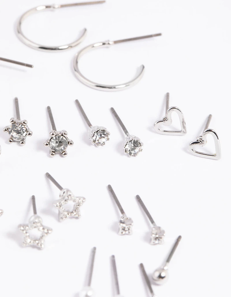 Silver Celestial Heart Stud Earring 12-Pack
