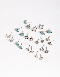 Antique Silver Moon Stud Earring 12-Pack
