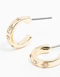 Gold Diamante Star Huggie Hoop Earrings
