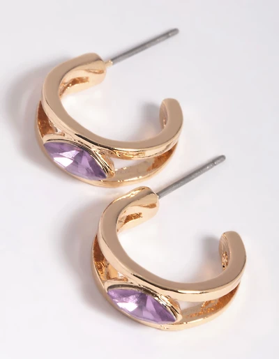 Purple Jewel Huggie Hoop Earrings