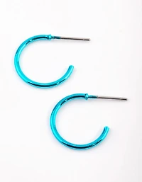 Matte Blue Metallic Huggie Hoop Earrings