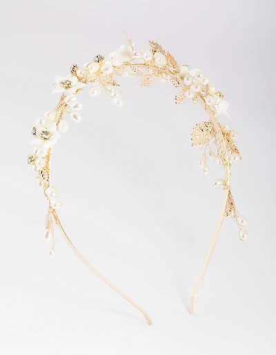 Gold Flower & Leaf Headband