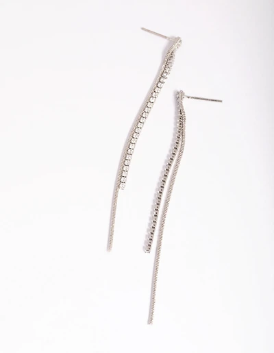 Silver Cubic Zirconia Chain Drop Earrings