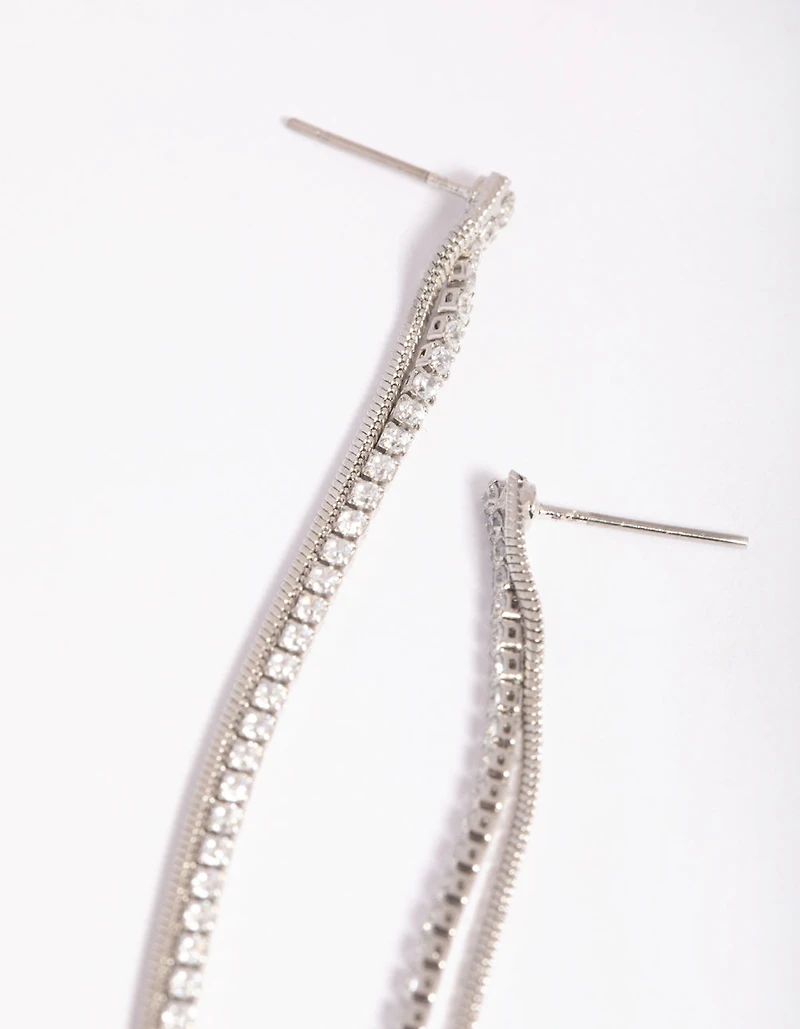 Silver Cubic Zirconia Chain Drop Earrings