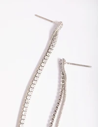 Silver Cubic Zirconia Chain Drop Earrings