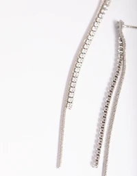 Silver Cubic Zirconia Chain Drop Earrings