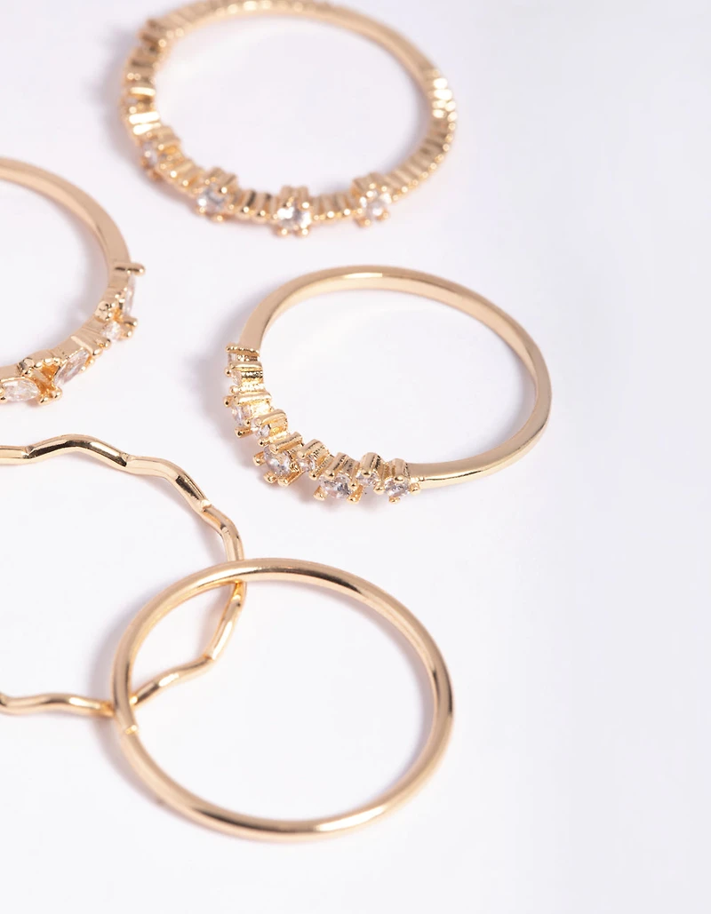 Gold Cubic Zirconia Delicate RIng Stack 5-Pack