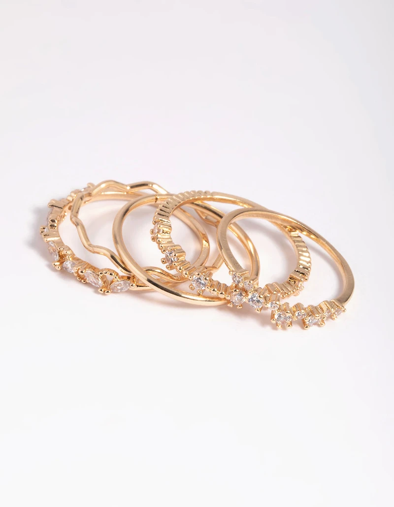 Gold Cubic Zirconia Delicate RIng Stack 5-Pack