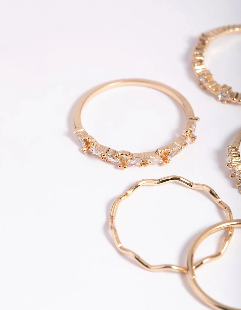 Gold Cubic Zirconia Delicate RIng Stack 5-Pack