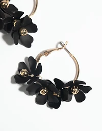 Black Flower Hoop Earrings