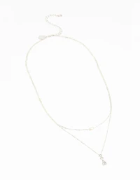 Silver Cubic Zirconia Freshwater Pearl Layered Necklace
