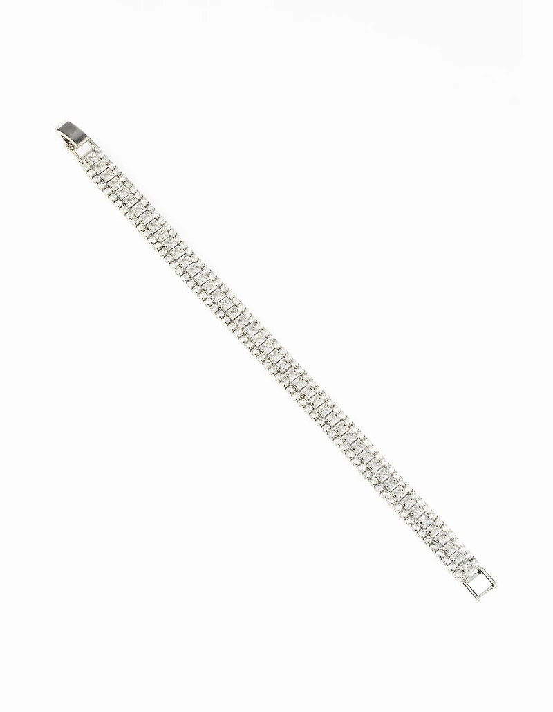 Silver Cubic Zirconia Wide Bracelet