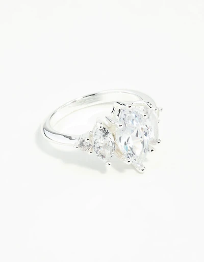 Silver Cubic Zirconia Navette Ring
