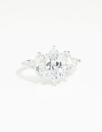 Silver Cubic Zirconia Navette Ring