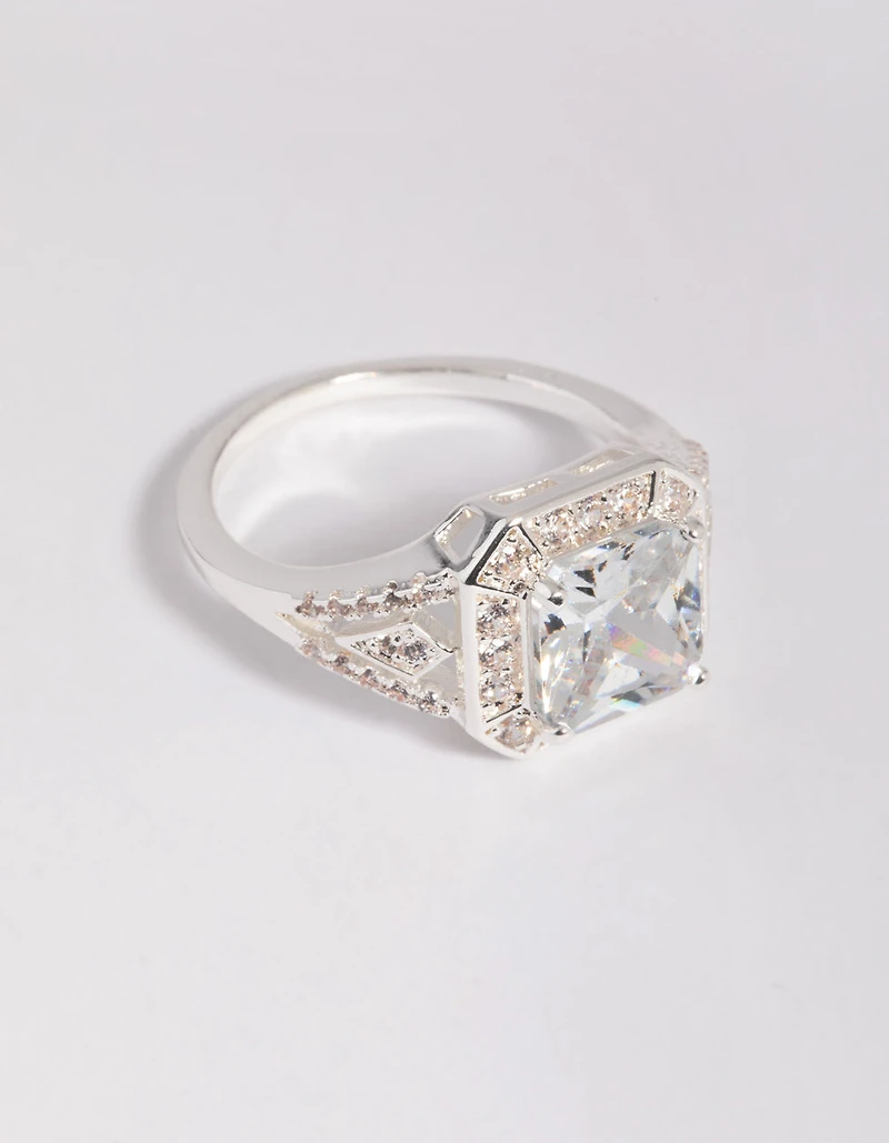 Silver Cubic Zirconia Cushion Ring