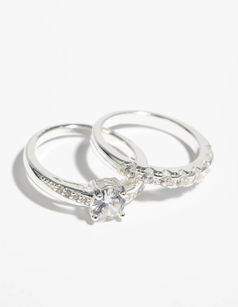 Ensemble de bagues fiançailles en zircone cubique argent