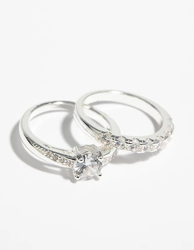 Ensemble de bagues fiançailles en zircone cubique argent