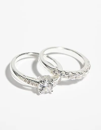 Ensemble de bagues fiançailles en zircone cubique argent