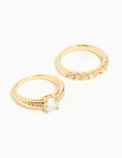 Gold Plated Cubic Zirconia Engaement Ring Set