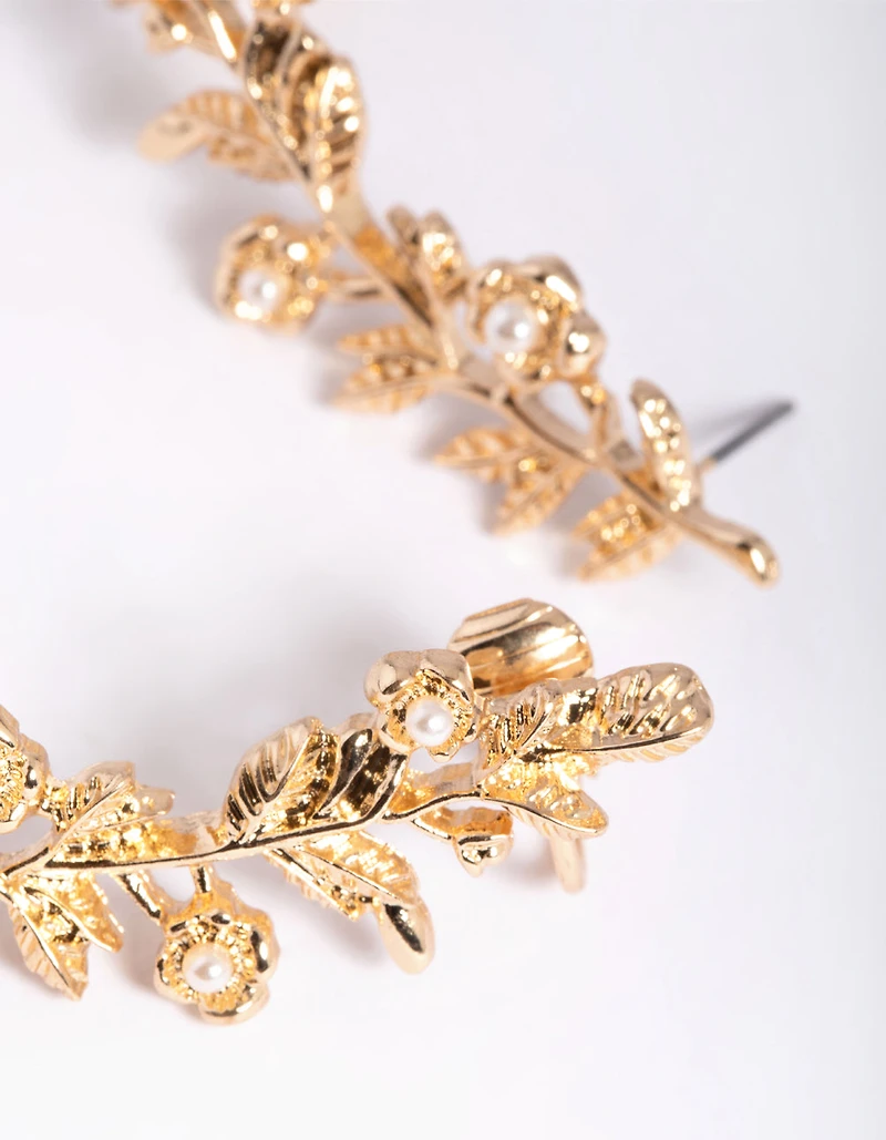 Gold Floral Branch Cuff Earrings