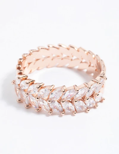 Rose Gold Plated Cubic Zirconia Navette Ring
