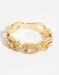 Gold Plated Cubic Zirconia Chain Ring